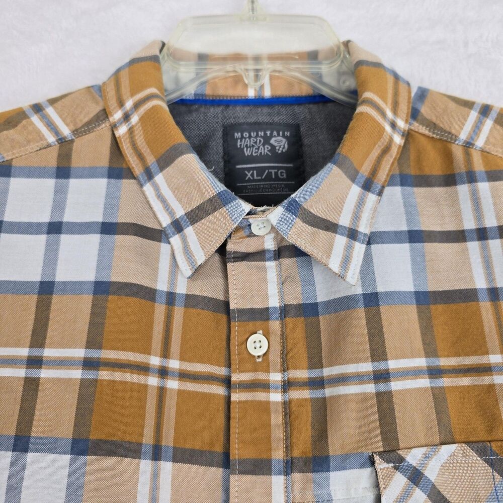 Mountain Hardwear Shirt Mens XL Brown Plaid Short Sleeve Button Outdoor Hiking